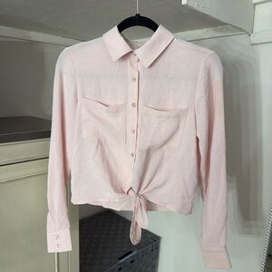 Chic Light Pink Women's Blouse with Tie-Front